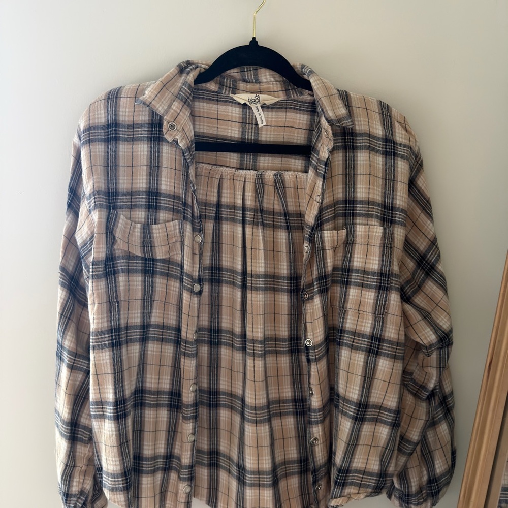 Black Poppy Beige and Black Plaid Shirt